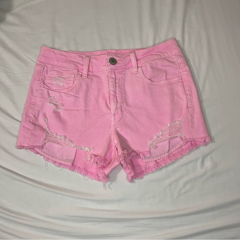 Pink Distressed American Eagle Denim Shorts Size 8